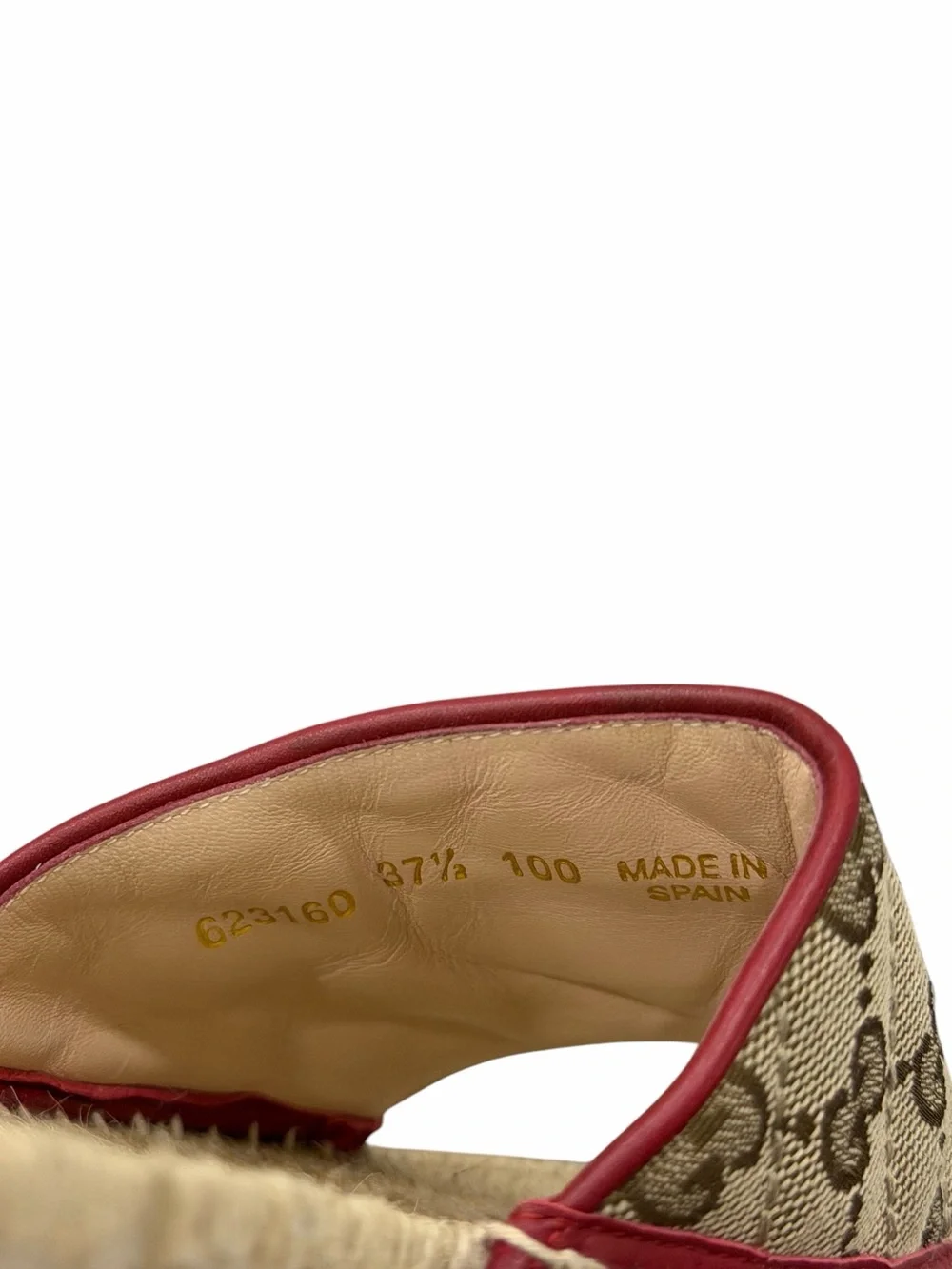 Gucci GG Canvas Platform Espadrille Slide Sandals Beige Red GG Logo EU 37.5